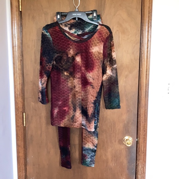 Top and pant set tie dye print honeycomb with stretch size S - Picture 1 of 17